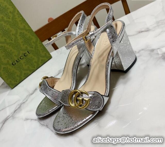 Expensive Gucci Leather Wave Heel Sandals 7cm Silver 2025 GG042304