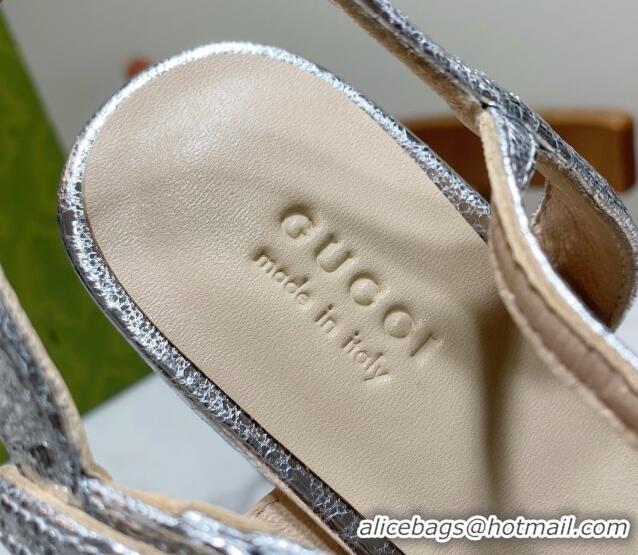 Expensive Gucci Leather Wave Heel Sandals 7cm Silver 2025 GG042304