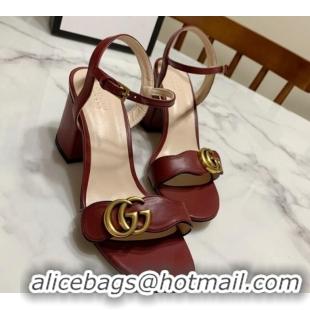 Fashion Gucci Leather Wave Heel Sandals 7cm Burgundy 2025 GG042304