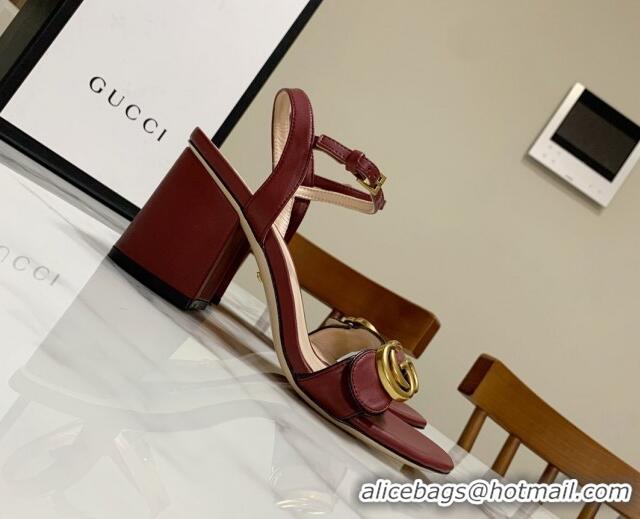 Fashion Gucci Leather Wave Heel Sandals 7cm Burgundy 2025 GG042304