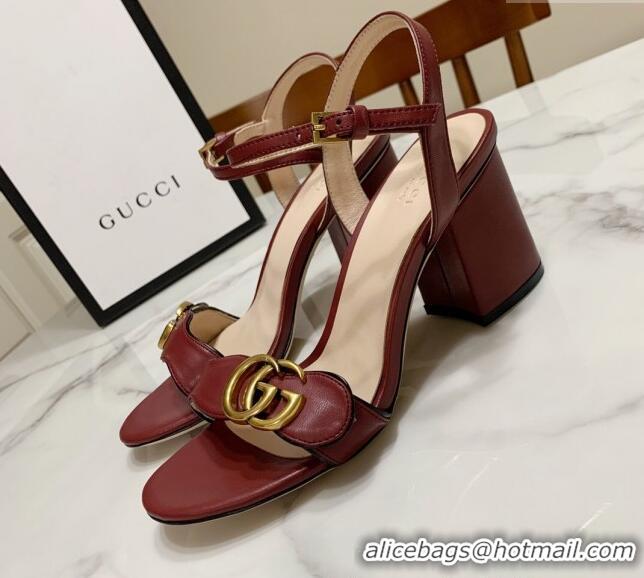 Fashion Gucci Leather Wave Heel Sandals 7cm Burgundy 2025 GG042304