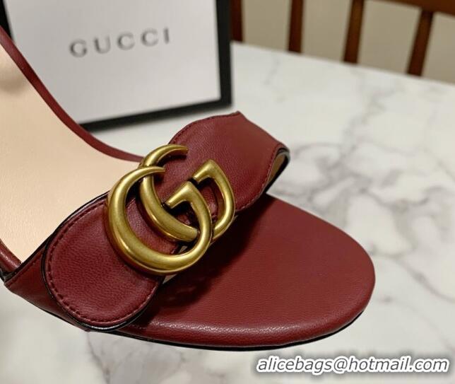 Fashion Gucci Leather Wave Heel Sandals 7cm Burgundy 2025 GG042304