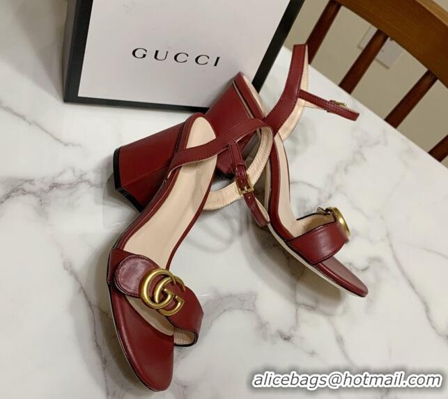Fashion Gucci Leather Wave Heel Sandals 7cm Burgundy 2025 GG042304