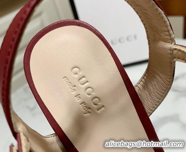 Fashion Gucci Leather Wave Heel Sandals 7cm Burgundy 2025 GG042304