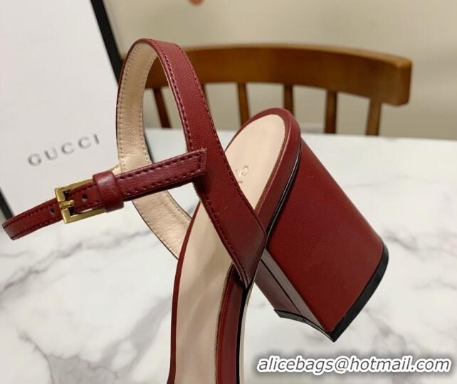 Fashion Gucci Leather Wave Heel Sandals 7cm Burgundy 2025 GG042304