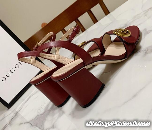 Fashion Gucci Leather Wave Heel Sandals 7cm Burgundy 2025 GG042304