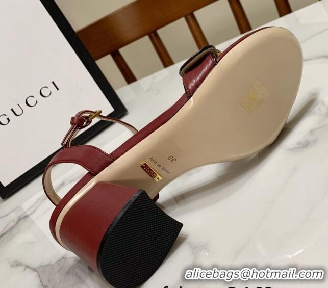 Fashion Gucci Leather Wave Heel Sandals 7cm Burgundy 2025 GG042304