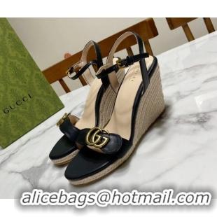 Top Grade Gucci Wave Leather Wedge Espadrille Sandals 10cm Black 2025 GG042304