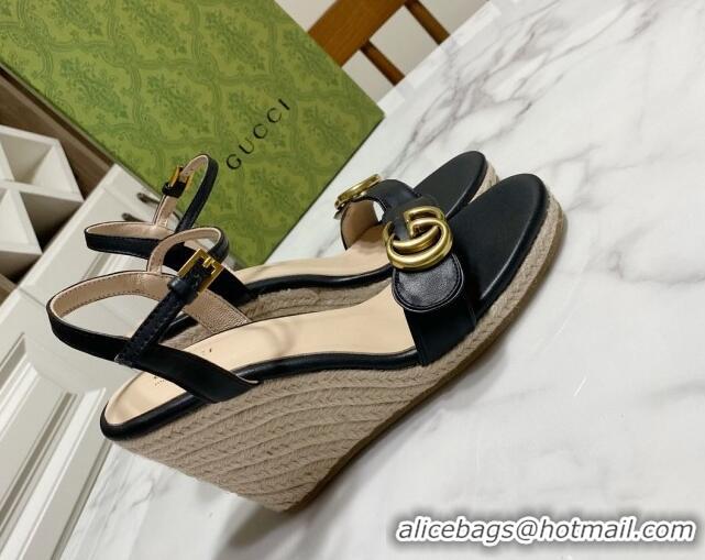 Top Grade Gucci Wave Leather Wedge Espadrille Sandals 10cm Black 2025 GG042304