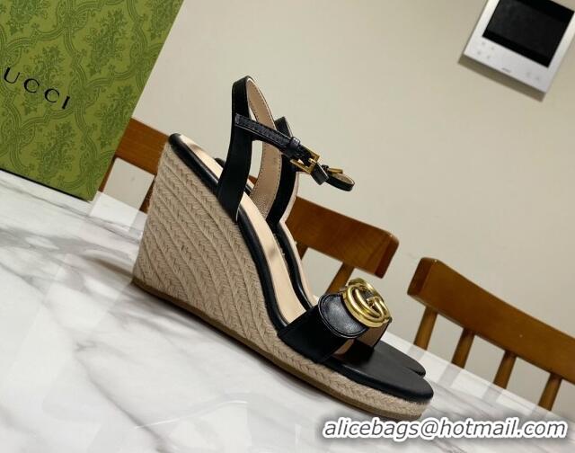 Top Grade Gucci Wave Leather Wedge Espadrille Sandals 10cm Black 2025 GG042304