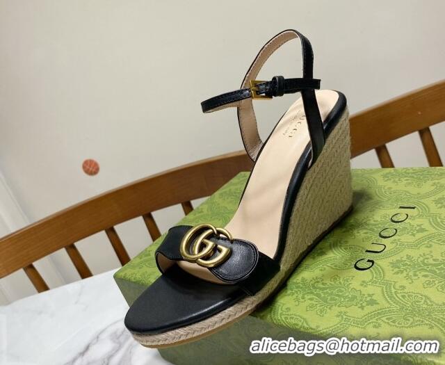 Top Grade Gucci Wave Leather Wedge Espadrille Sandals 10cm Black 2025 GG042304