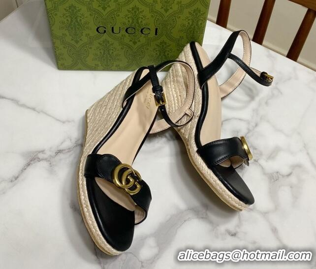Top Grade Gucci Wave Leather Wedge Espadrille Sandals 10cm Black 2025 GG042304