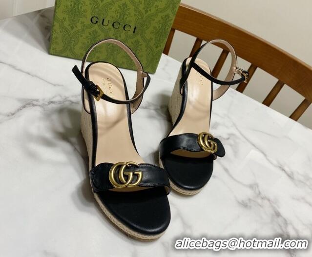 Top Grade Gucci Wave Leather Wedge Espadrille Sandals 10cm Black 2025 GG042304