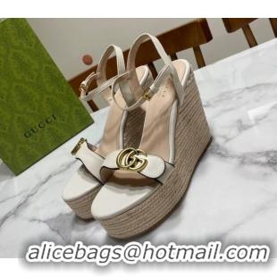 Top Grade Gucci Wave Leather Platform Espadrille Sandals 12cm White 2025 GG042304