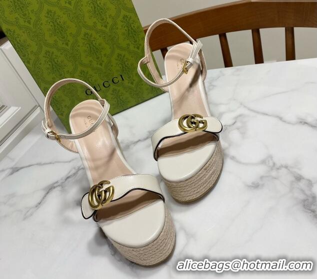 Top Grade Gucci Wave Leather Platform Espadrille Sandals 12cm White 2025 GG042304