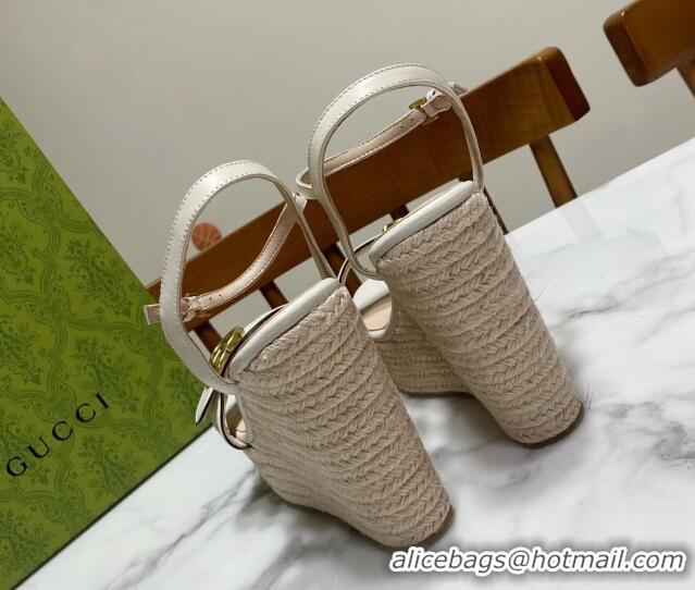 Top Grade Gucci Wave Leather Platform Espadrille Sandals 12cm White 2025 GG042304