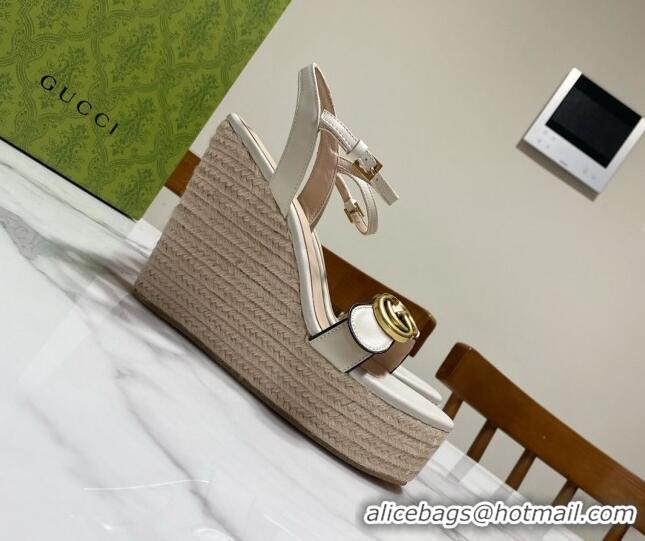 Top Grade Gucci Wave Leather Platform Espadrille Sandals 12cm White 2025 GG042304