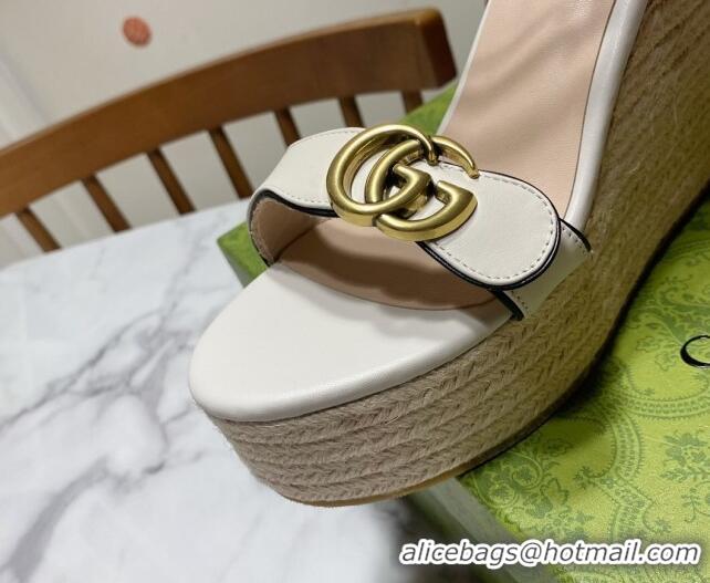 Top Grade Gucci Wave Leather Platform Espadrille Sandals 12cm White 2025 GG042304