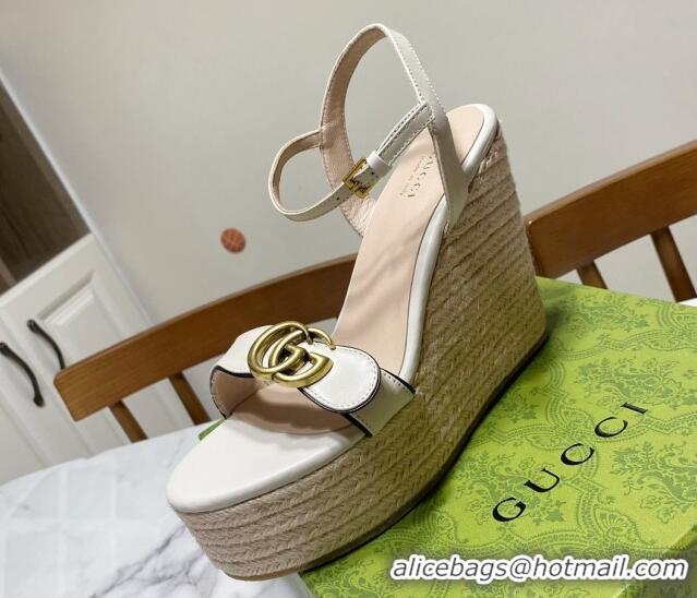 Top Grade Gucci Wave Leather Platform Espadrille Sandals 12cm White 2025 GG042304