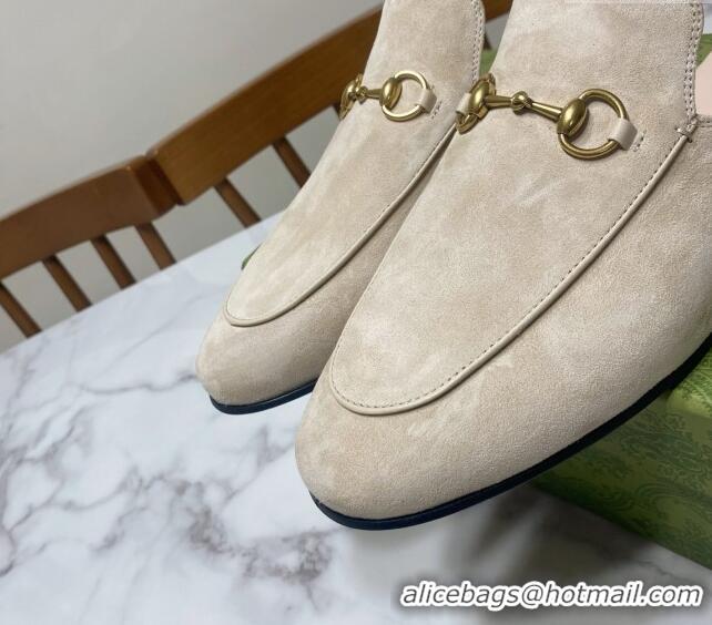 Luxurious Gucci Princetown Suede Flat Slippers Pale Grey 2025 557730