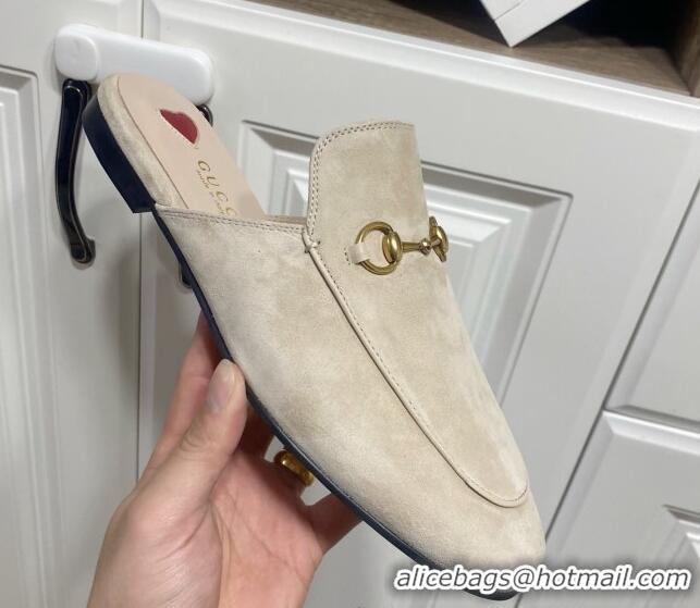 Luxurious Gucci Princetown Suede Flat Slippers Pale Grey 2025 557730