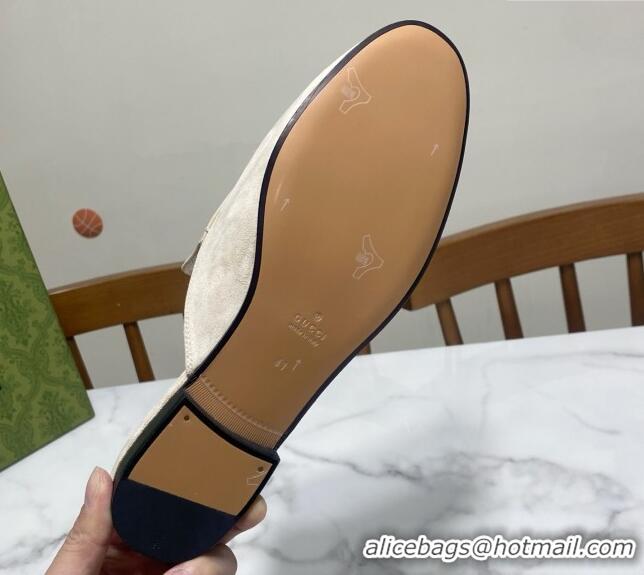Luxurious Gucci Princetown Suede Flat Slippers Pale Grey 2025 557730