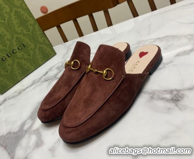Most Popular Gucci Princetown Suede Flat Slippers Dark Brown 2025 557730