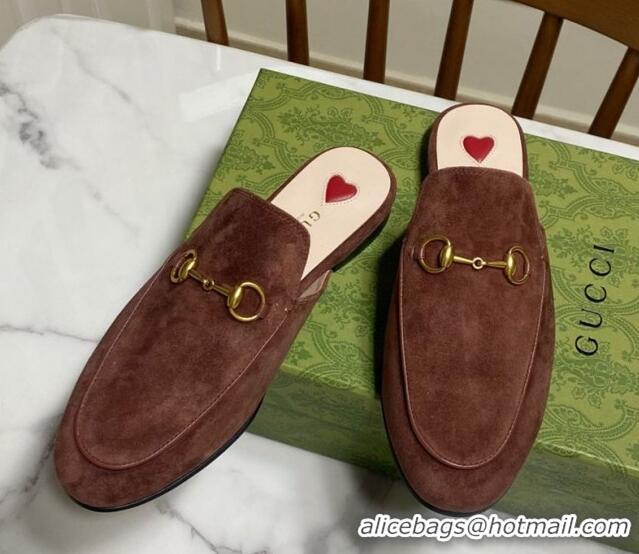 Most Popular Gucci Princetown Suede Flat Slippers Dark Brown 2025 557730