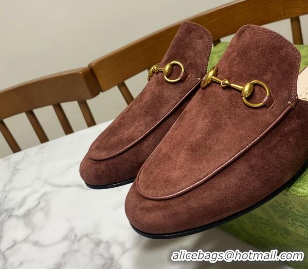 Most Popular Gucci Princetown Suede Flat Slippers Dark Brown 2025 557730