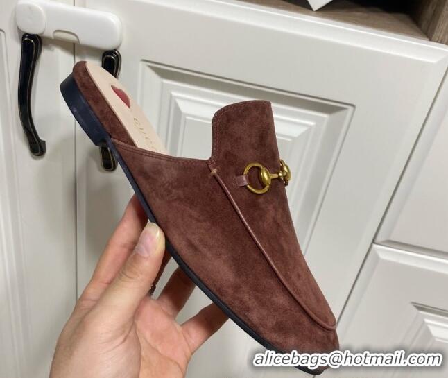 Most Popular Gucci Princetown Suede Flat Slippers Dark Brown 2025 557730