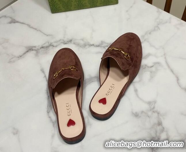 Most Popular Gucci Princetown Suede Flat Slippers Dark Brown 2025 557730