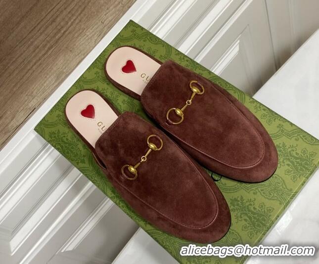 Most Popular Gucci Princetown Suede Flat Slippers Dark Brown 2025 557730