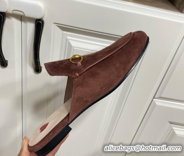 Most Popular Gucci Princetown Suede Flat Slippers Dark Brown 2025 557730