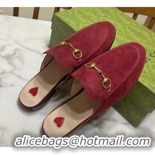 Pretty Style Gucci Princetown Suede Flat Slippers Burgundy 2025 557730