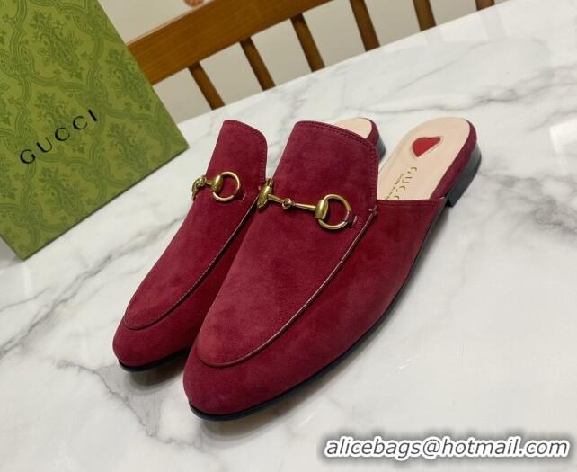 Pretty Style Gucci Princetown Suede Flat Slippers Burgundy 2025 557730