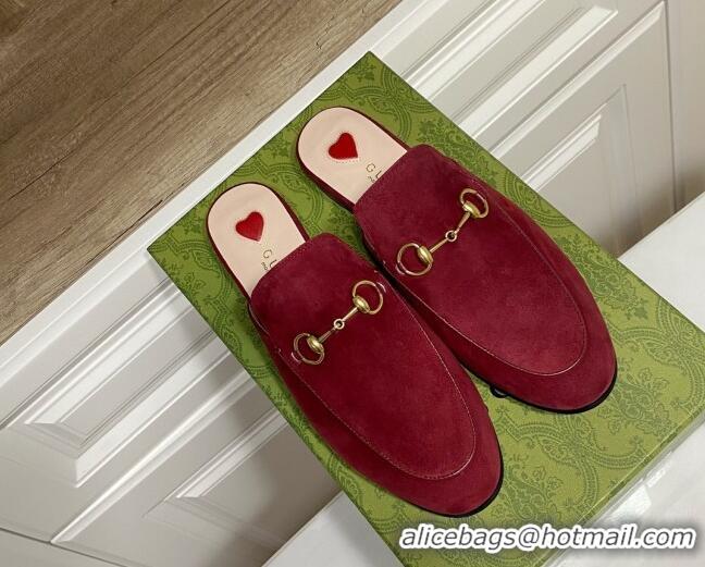 Pretty Style Gucci Princetown Suede Flat Slippers Burgundy 2025 557730