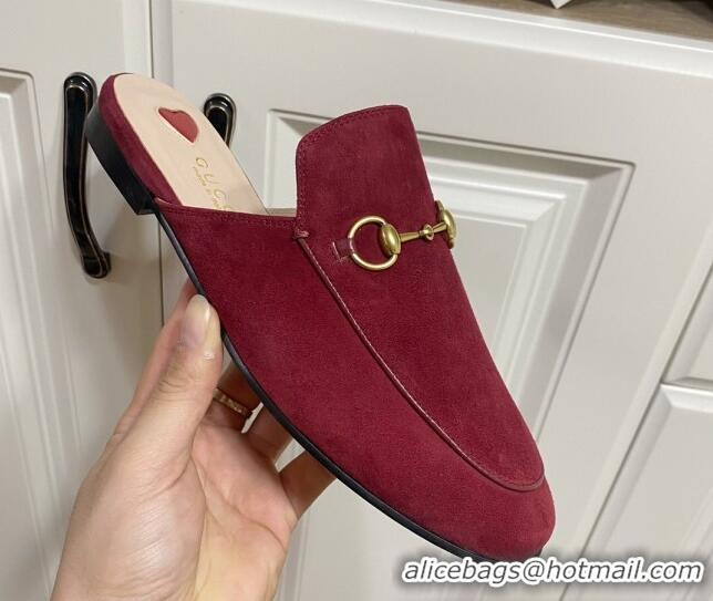 Pretty Style Gucci Princetown Suede Flat Slippers Burgundy 2025 557730