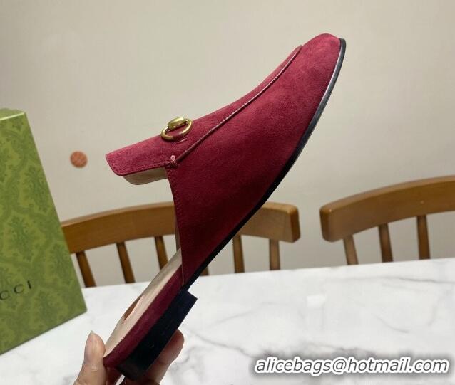 Pretty Style Gucci Princetown Suede Flat Slippers Burgundy 2025 557730