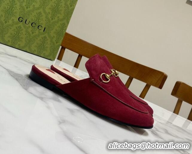 Pretty Style Gucci Princetown Suede Flat Slippers Burgundy 2025 557730