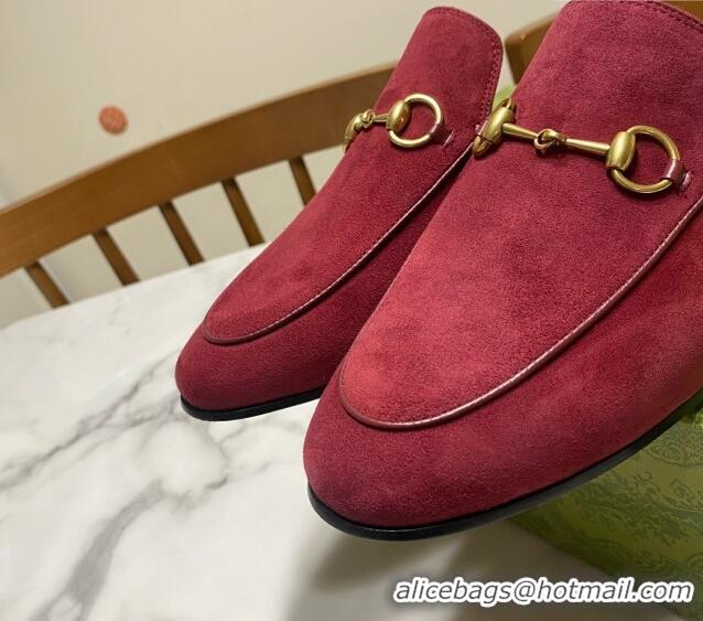 Pretty Style Gucci Princetown Suede Flat Slippers Burgundy 2025 557730