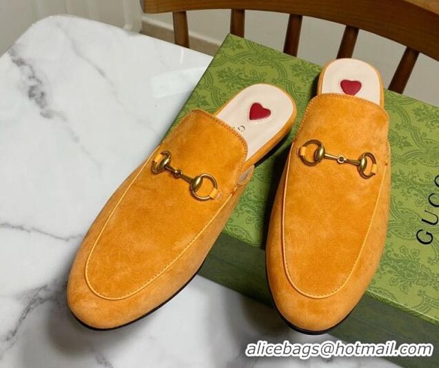 Unique Style Gucci Princetown Suede Flat Slippers Yellow 2025 557730
