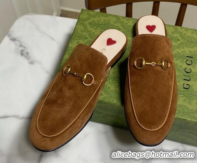 Durable Gucci Princetown Suede Flat Slippers Brown2 2025 557730