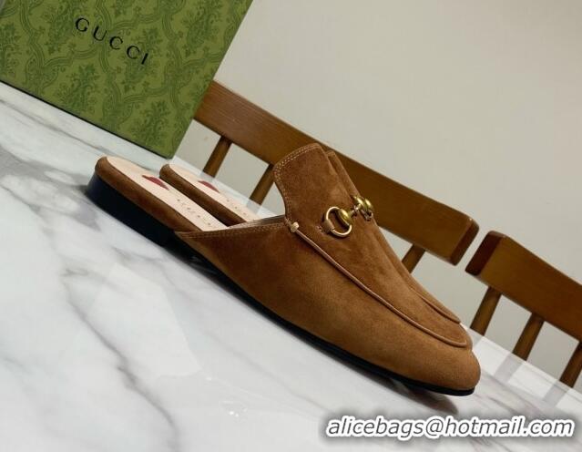 Durable Gucci Princetown Suede Flat Slippers Brown2 2025 557730