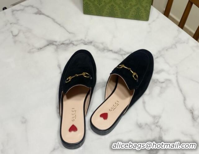Feminine Gucci Princetown Suede Flat Slippers Black 2025 557730
