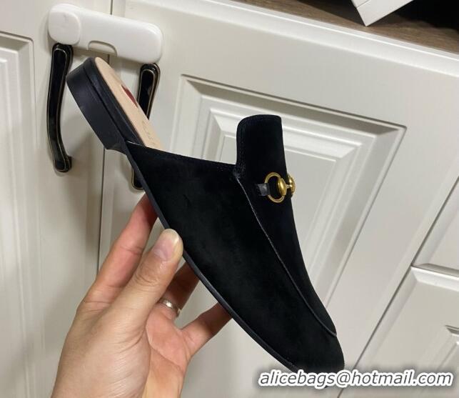 Feminine Gucci Princetown Suede Flat Slippers Black 2025 557730