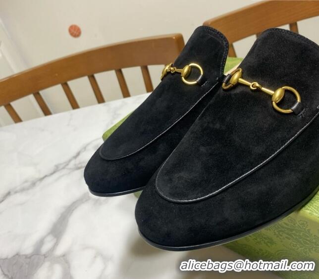 Feminine Gucci Princetown Suede Flat Slippers Black 2025 557730