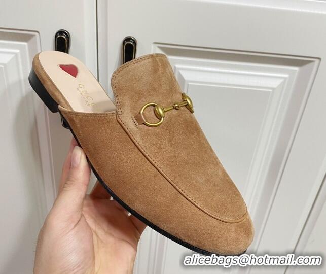Good Quality Gucci Princetown Suede Flat Slippers Light Brown 2025 557730