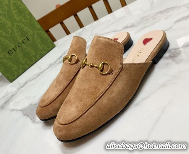 Good Quality Gucci Princetown Suede Flat Slippers Light Brown 2025 557730