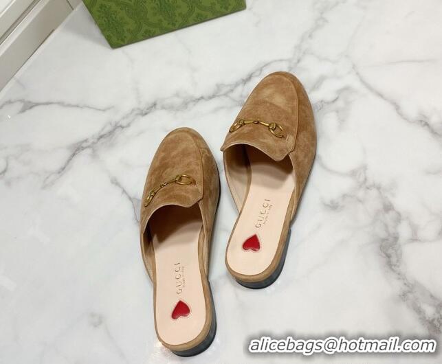 Good Quality Gucci Princetown Suede Flat Slippers Light Brown 2025 557730