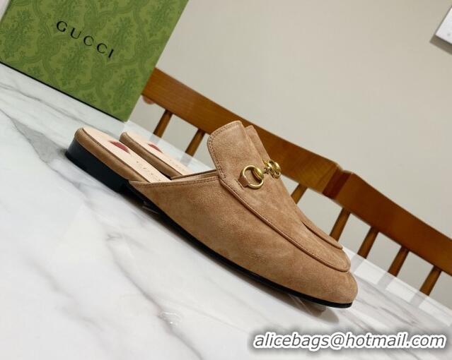 Good Quality Gucci Princetown Suede Flat Slippers Light Brown 2025 557730